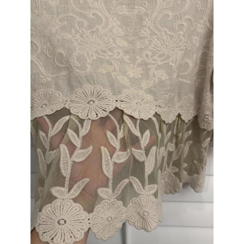 Altar'd State cream and olive green embroidered mesh top size Small - Picture 9 of 9